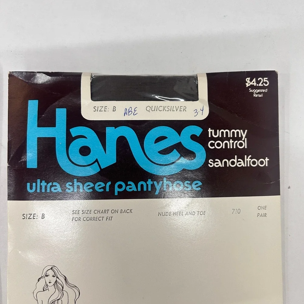Vintage 1980 Hanes Ultra Sheer Pantyhose 2 Pair Size B Tummy Control Sandalfoot
